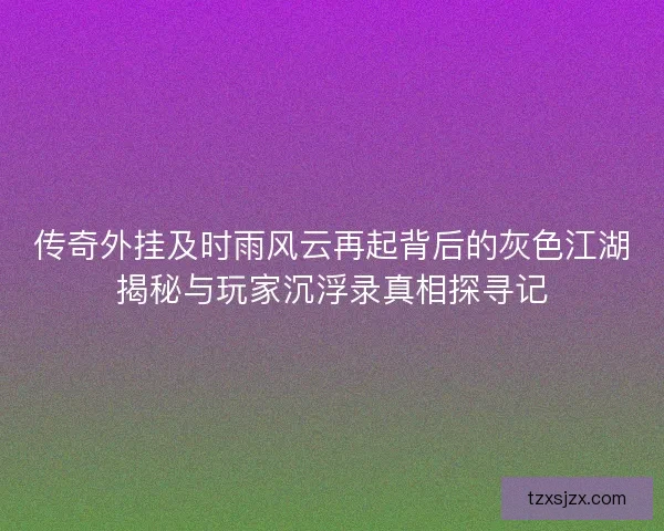 传奇外挂及时雨风云再起背后的灰色江湖揭秘与玩家沉浮录真相探寻记